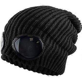 Goggle Lens Muts Geribbeld Gebreide Manchet Winter Ski Hoed Schedel Cap Zonnebril