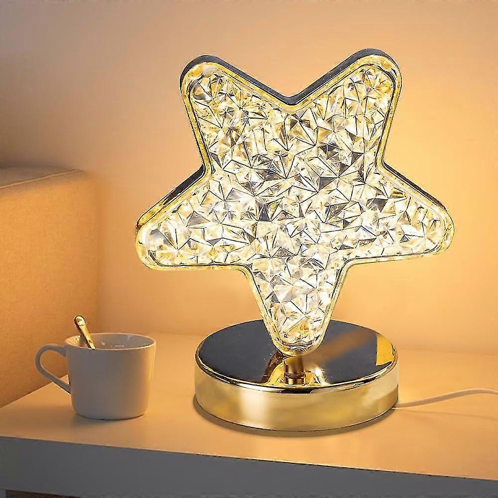 Star Moon Lamp, 3 Colors Modes Dimmable Touch Lamp, Crystal Table Lamp Night Light, Led Beside Lamp For Ramadan Decorations