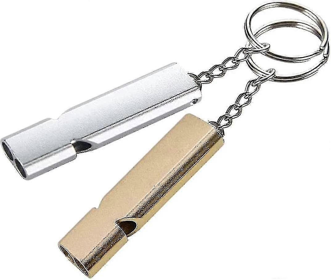 Set Of 2 Whistles Loud Emergency Whistles Metal Emergency Whistle With Key Ring Referee Outdoor Emergency Survival Whistle (golden, Silver)