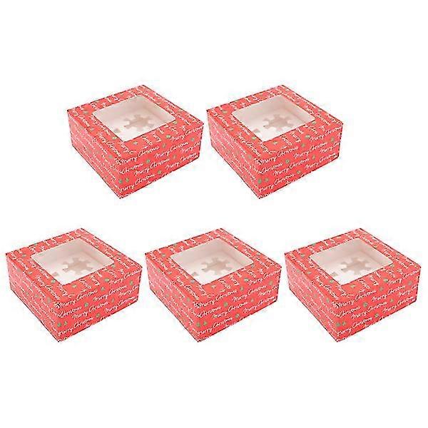 5 Sets Of Four Grids Cake Wrapping Boxes Cupcake Separated Packing Boxes (red)