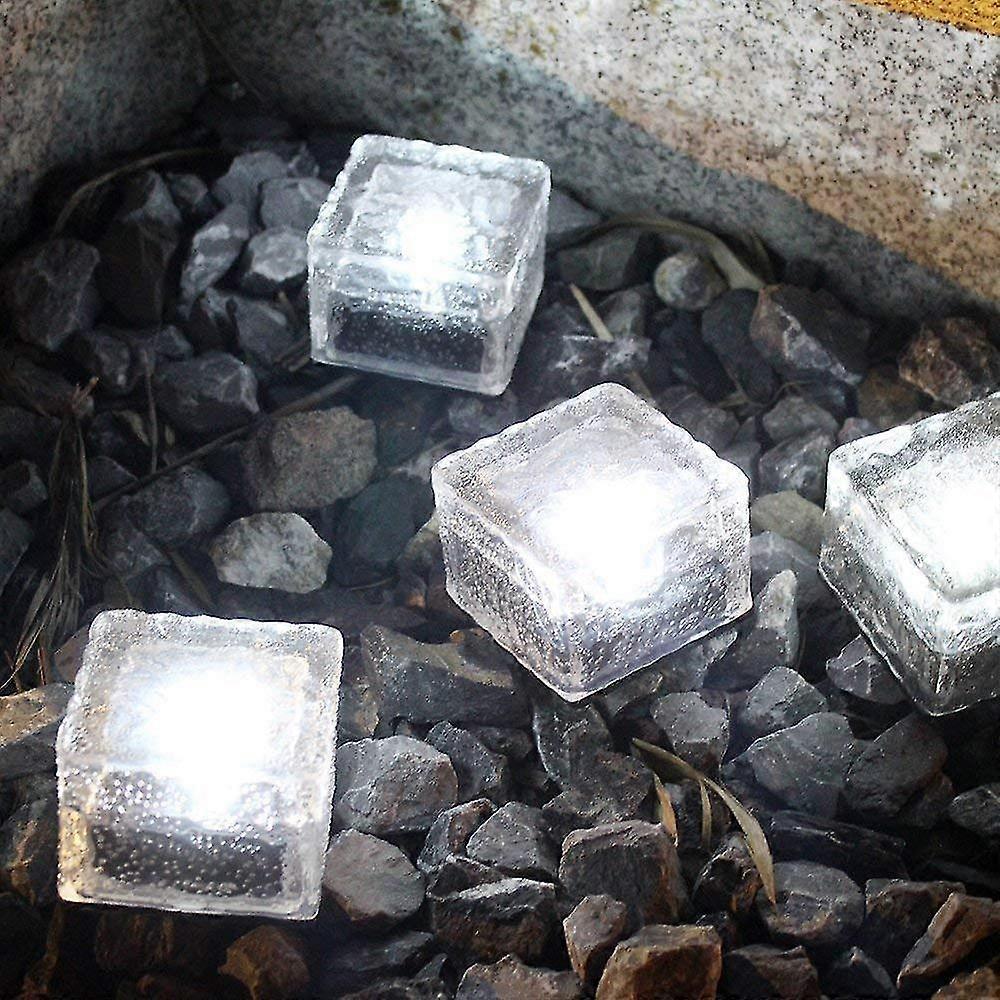 Led Solar Ground Lights Glass Paving Stone Path Lighting Set Of 4 (white)