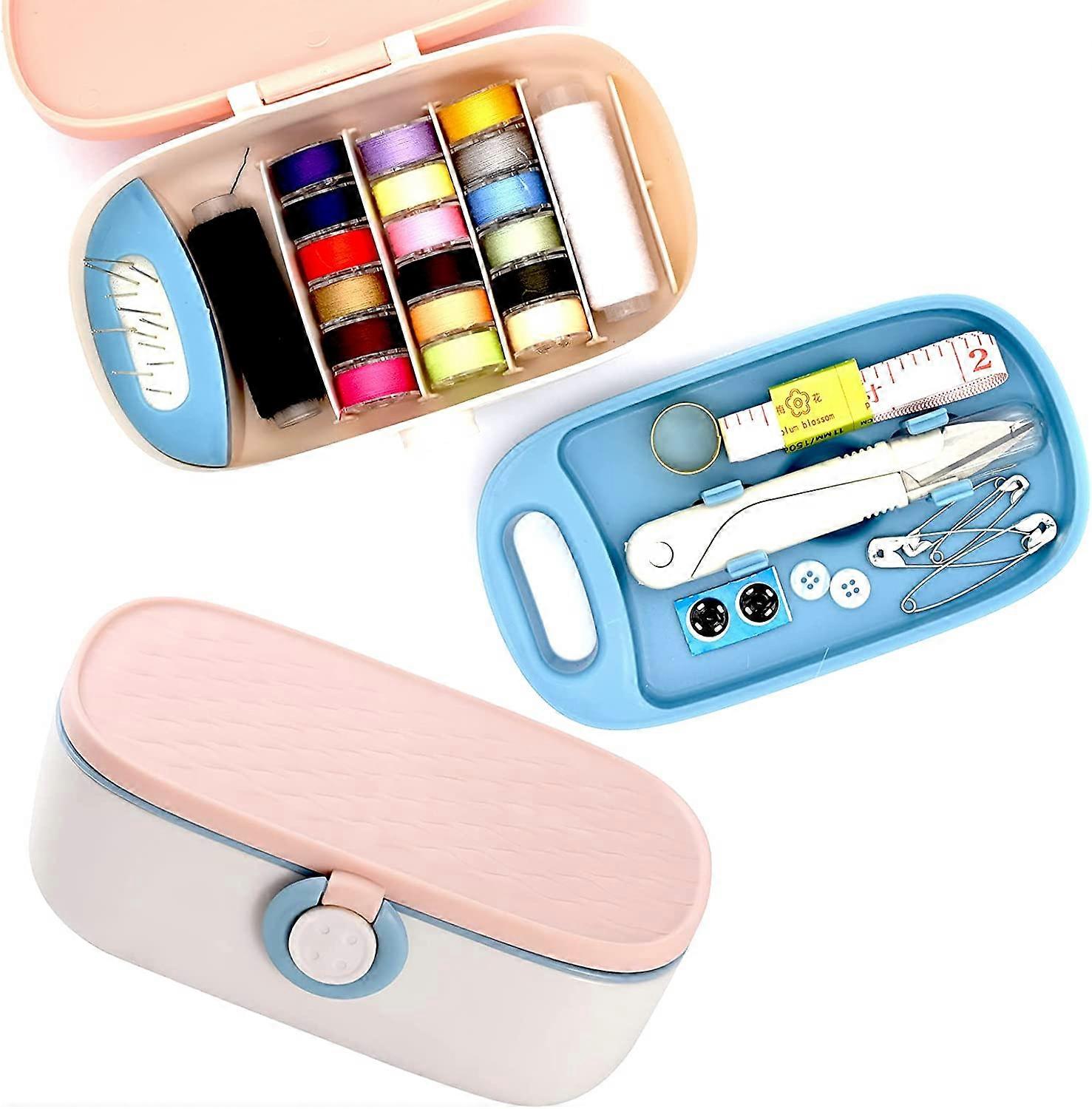 Portable Sewing Box with Sewing Needle and Thread Set (Pink)