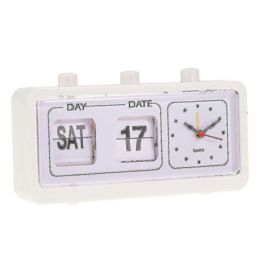 Retro Table Auto Flip Clock Non-ticking Calendar Clock With Day Date Display