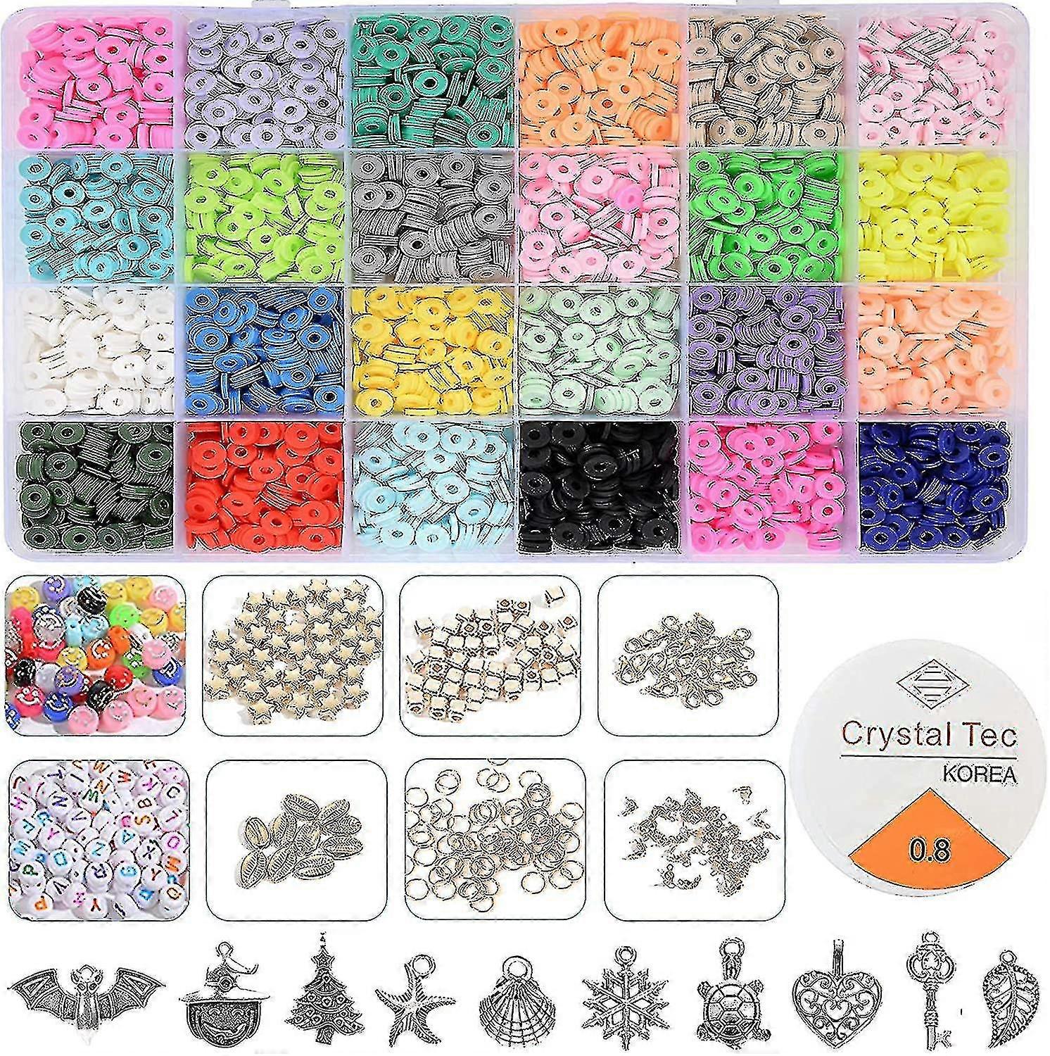 4000pcs الخرز الطين للمجوهرات سوار صنع كيت 6mm 24 ألوان مسطحة البوليمر هيشي الخرز دي الحرفية مع مبتسم