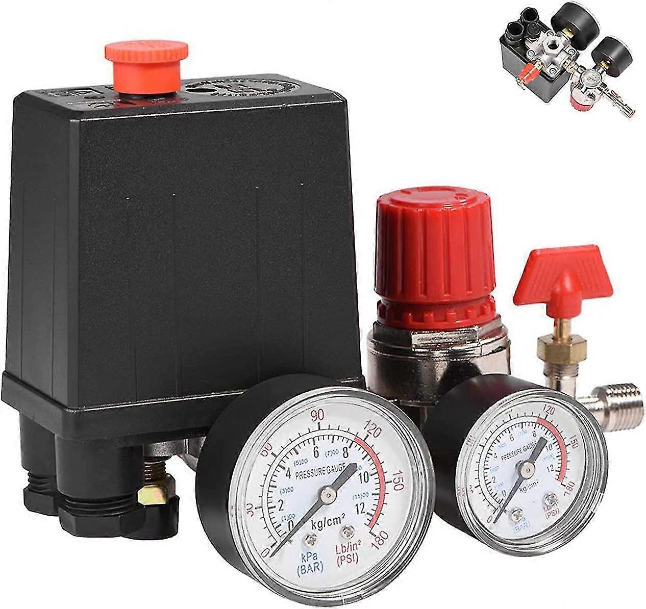 4-port Single Phase Air Compressor Pressure Valve Regulating Switch Controller With Gauges For Fast Pressure Reduction