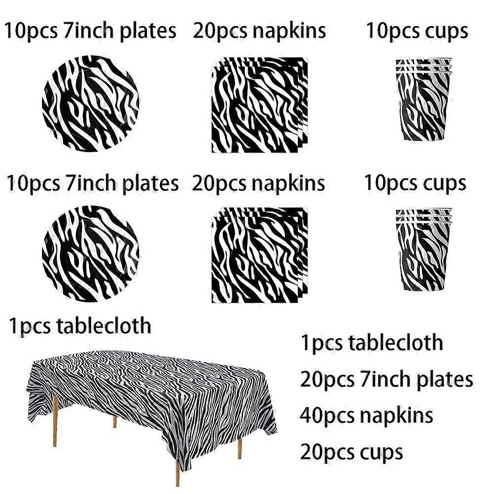 Zebra-stripe Sets Birthday Décorations Party Vaisselle jetable Serviettes de table Serviettes de table Assiettes Nappes Fournitures de fête