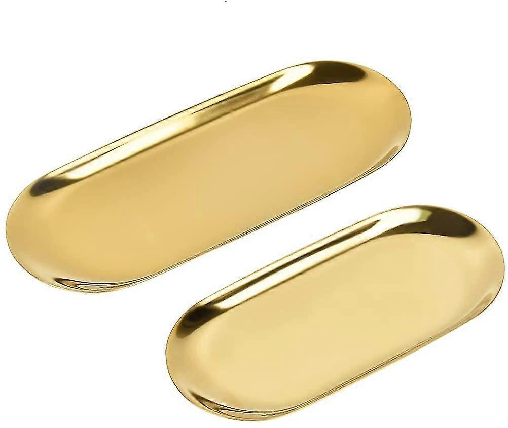 2pcs Stainless Steel Storage Oval Trinket Tray