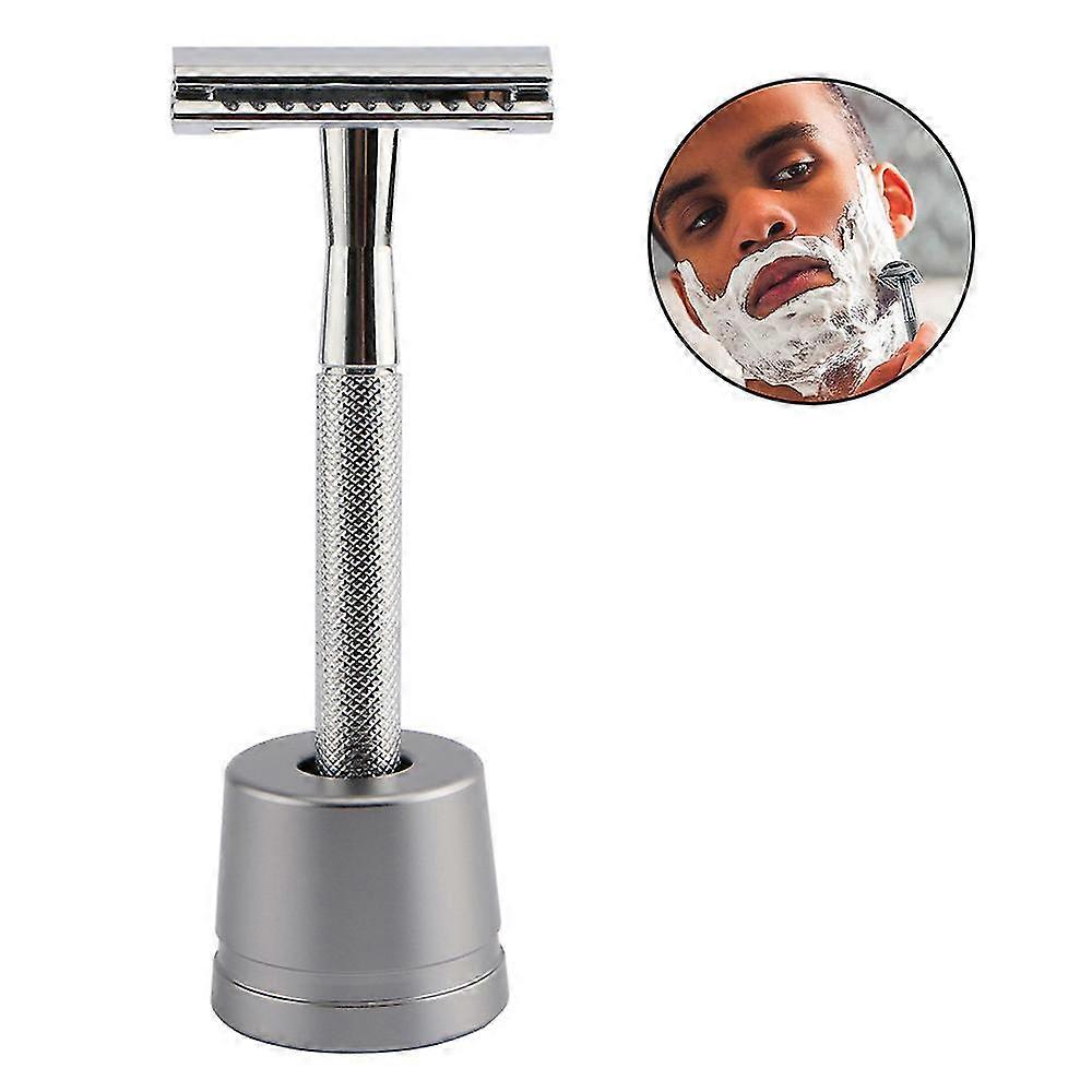 Old-fashioned Manual Razor Metal Safety Razor With Razor Stand Eco Friendly And Reusable Razor Fits Most Double Edged Razor Blades(plating)