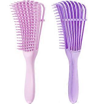 2 Pieces Detangling Brush for Afro America/ African Hair Textured 3a to 4c , Knots Detangler Easy to Clean (Light Pink, Light Purple)