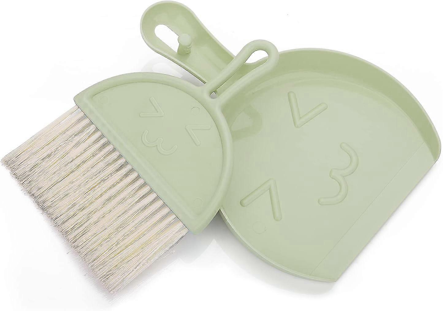 Mini Dustpan Sweeping Set, Small Broom Dustpan, Portable Desktop Brush Set, Soft Bristle Cleaning Tool (Green)