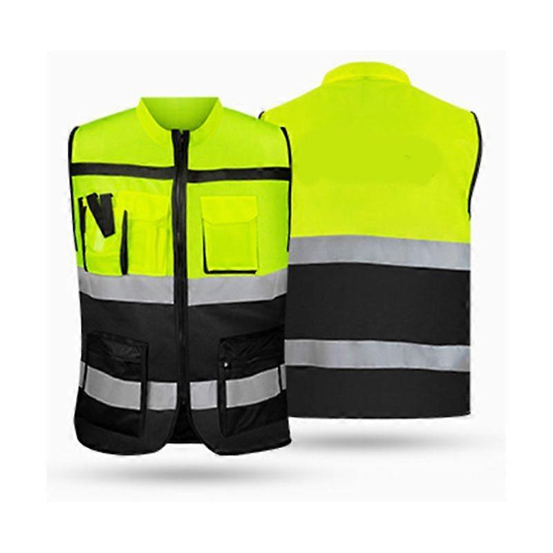 Multi-pockets High Visibility Zipper Front Safety Vest with Reflective Strips