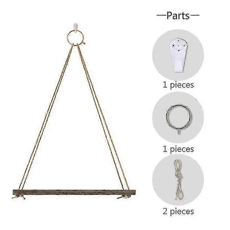 (size S - Single Layer) Rustic Wooden Wall Mounted Storage Hanging Rope Shelf Shelves Room Home