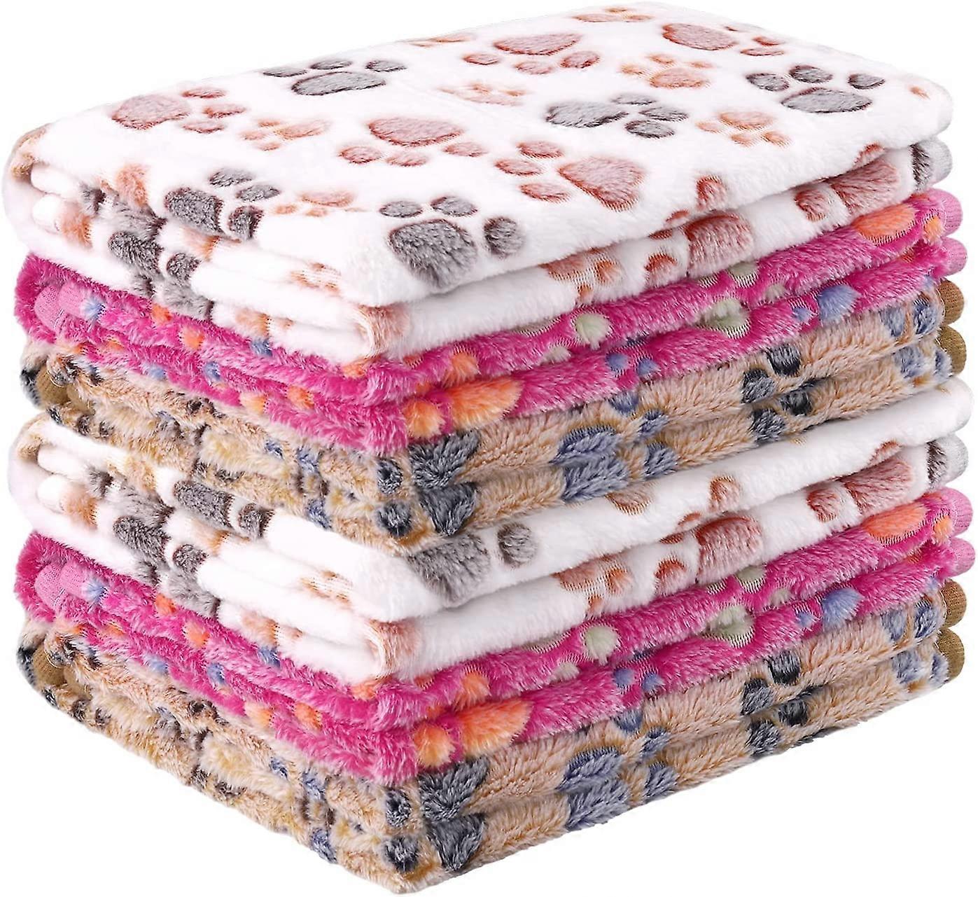 6 Piece Paw Print Pet Blanket Fluffy Dog Cat Blanket Soft and Warm Sleep Mat Pad