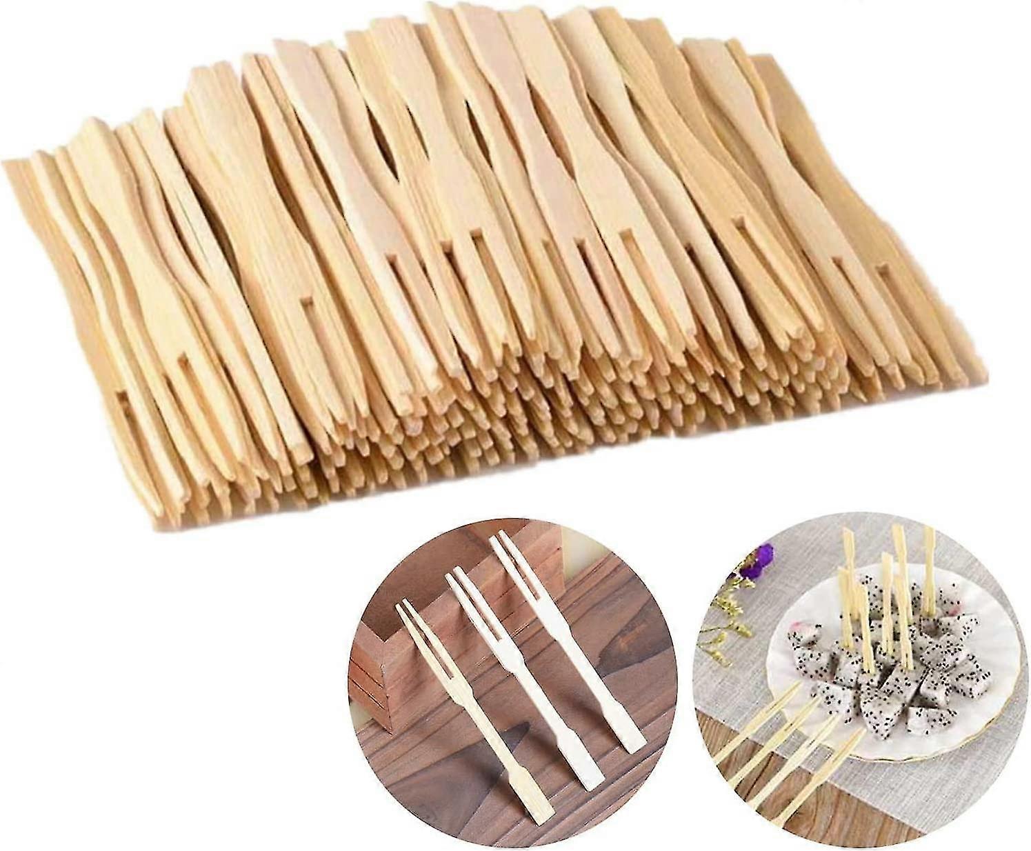 100 Pcs Biodegradable Bamboo Disposable Fruit Forks For Parties Banquets Buffets Catering And Daily Life