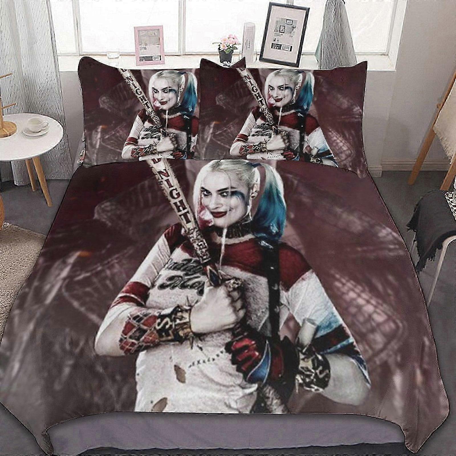 Conjunto de cama HF Harley Quinn Joker Peças Conjuntos de cama Conjuntos de edredom macio confortável Decoração Presentes de quarto com capa de edredom Fronhas L