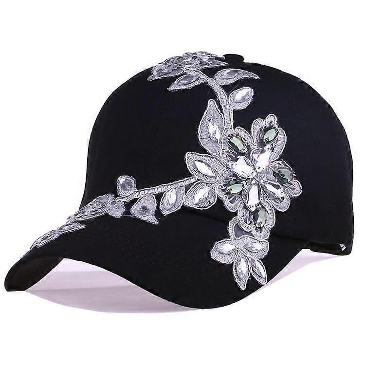 Flower Rhinestone Denim Baseball Cap Adjustable Snapback Hat