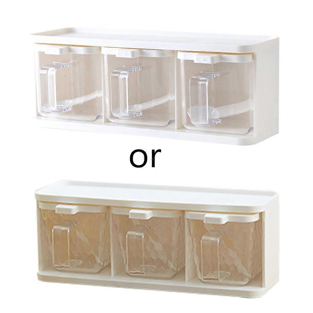 Seasoning Storage Container Rack Combo Set with 3 Spice Box & Spoon Pull Type