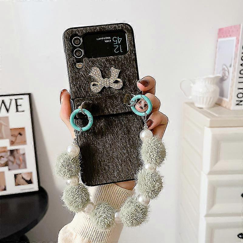 Bow-knot Plush Case Compatible With Samsung Galaxy Z Flip 4, Hard Pc Shockproof Cover With Hairball Bracelet