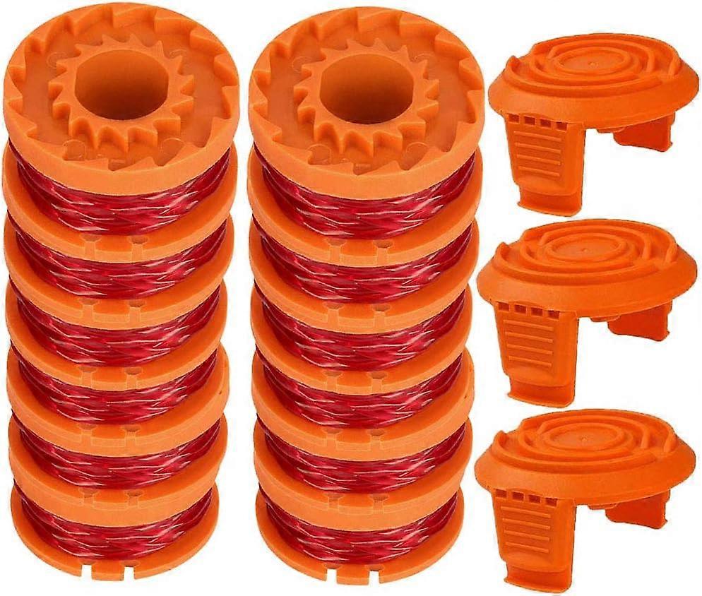 Replacement Trimmer Spool Line compatible with Worx WG154 WG163 WG160 WG180 WG175 WG155 WG151 String Trimmer (12 Spools + 3 Caps)