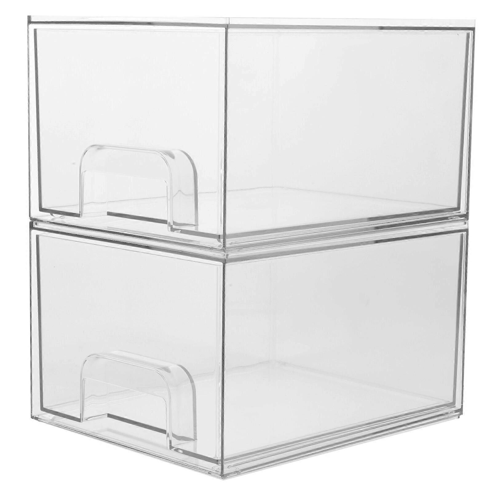 2pcs Cosmetic Storage Box Stackable Multifunctional Organizer Drawer Style Cosmetic Case