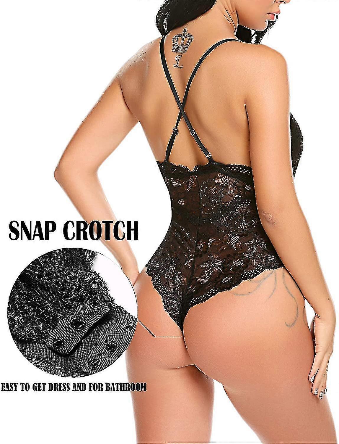 女性クロッチランジェリーセクシーレースボディスーツディープVテディワンピースレース