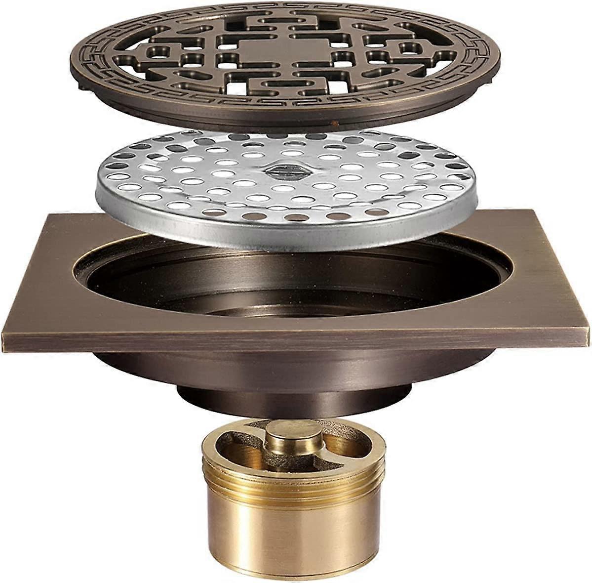 Square Shower Drain, Brass Shower Drainage 10x10 Shower Drain Bathroom Anti-Odor Shower Drain ...