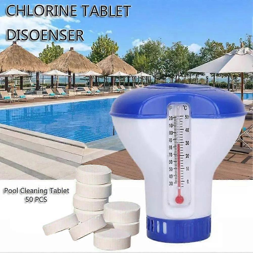 Swimming Pool Spa Automatic Chlorine Tablet Floating Dispenser Instant Sterilization Tablet Floater Chlorine Thermometer Automatic Dosing Swimming Poo