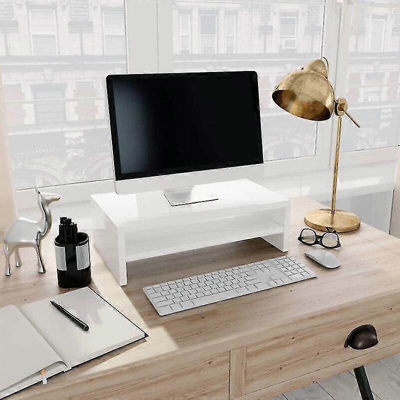 Monitor Stand High Gloss White 42x24x13 Cm Chipboard