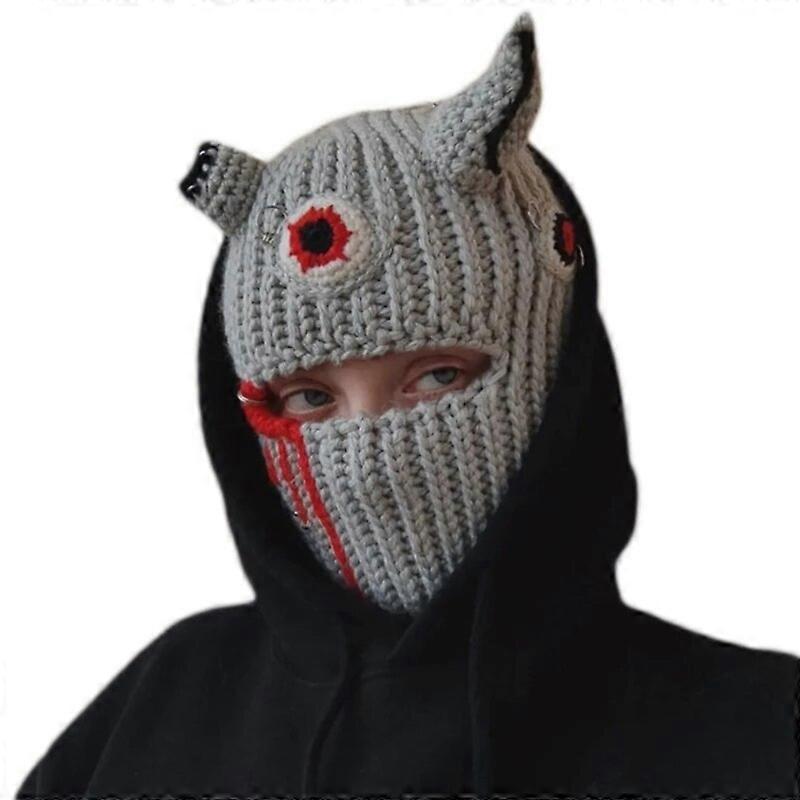 هالوين مضحك القرون محبوك قبعة صغيرة دافئ كامل غطاء الوجه قناع التزلج قبعة Windproof Balaclava قبعة للرياضة في الهواء الطلق #12