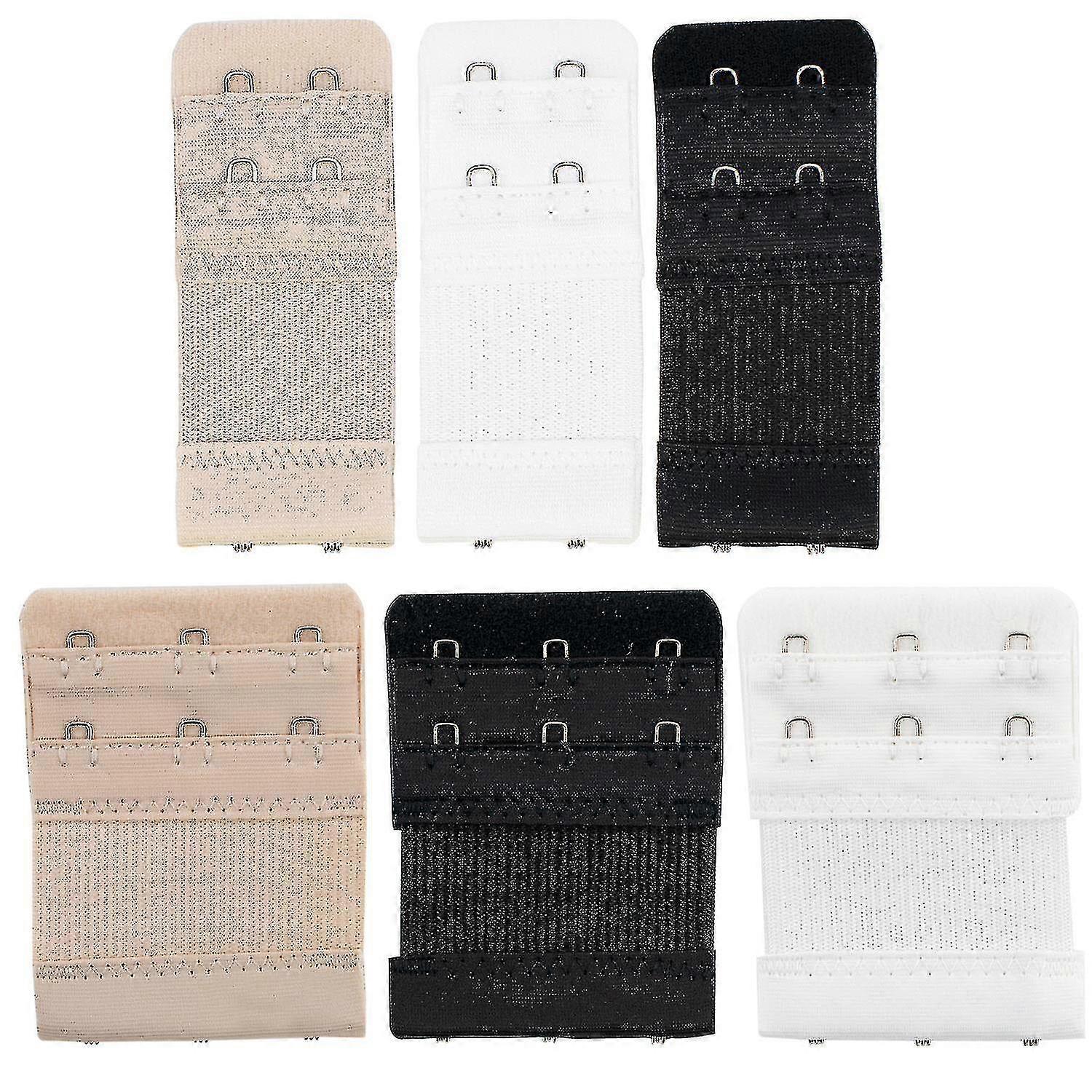6pc Bra Extender Set 2 Hook And 3 Hook Extensions Black White Beige