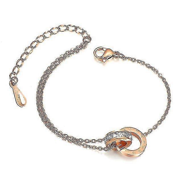 Rose Gold ankelarmbånd i rustfrit stål til kvinder hjerte med cirkel krystal ankelt fod smykker