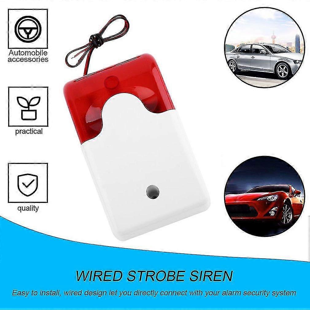 1sets Mini Wired Strobe Siren Durable 12v Sound Alarm Strobe Flashing Red Light Sound Siren Home Security Alarm System 108db