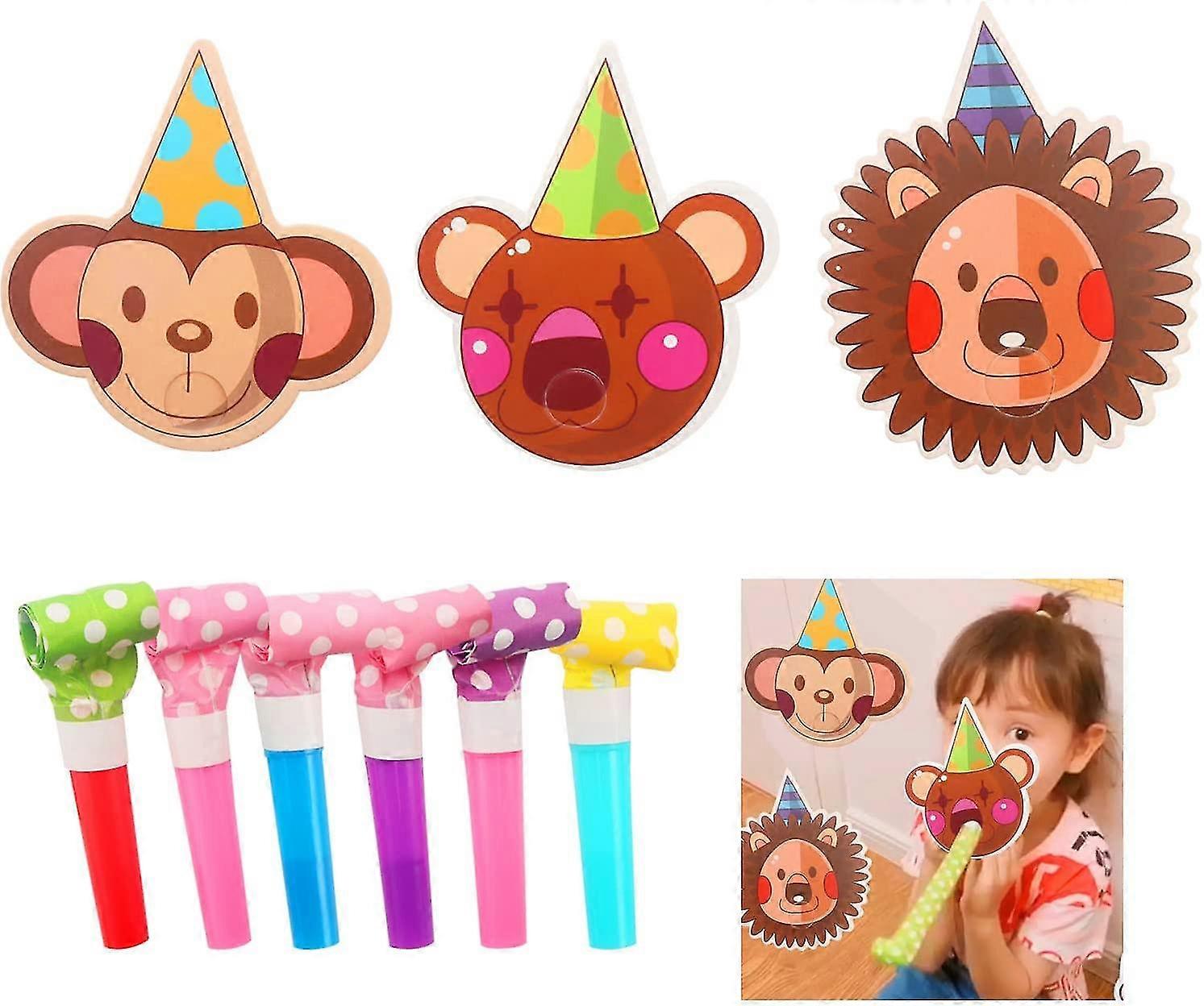 30 Pieces Animal Party Horn Noisemakers Birthday Blow Horns Blowouts Whistles Party Favors Party Blower(3 Kinds Animal)