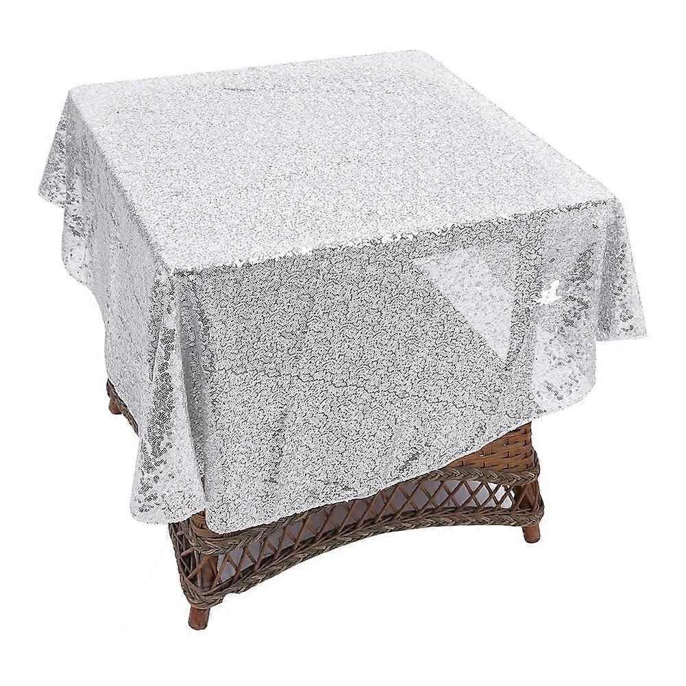 47" Glitter Sequin Tablecloth Round Sparkly Wedding Party Shiny Table Decor Silver