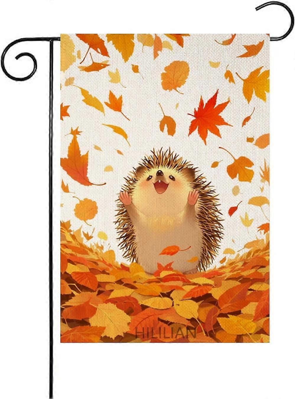 Bandeira de Jardim de Outono Hedgehog Home Garden Welcome Maple leaf Yard Flag, 28x40 Polegadas, Dupla Face para Fora