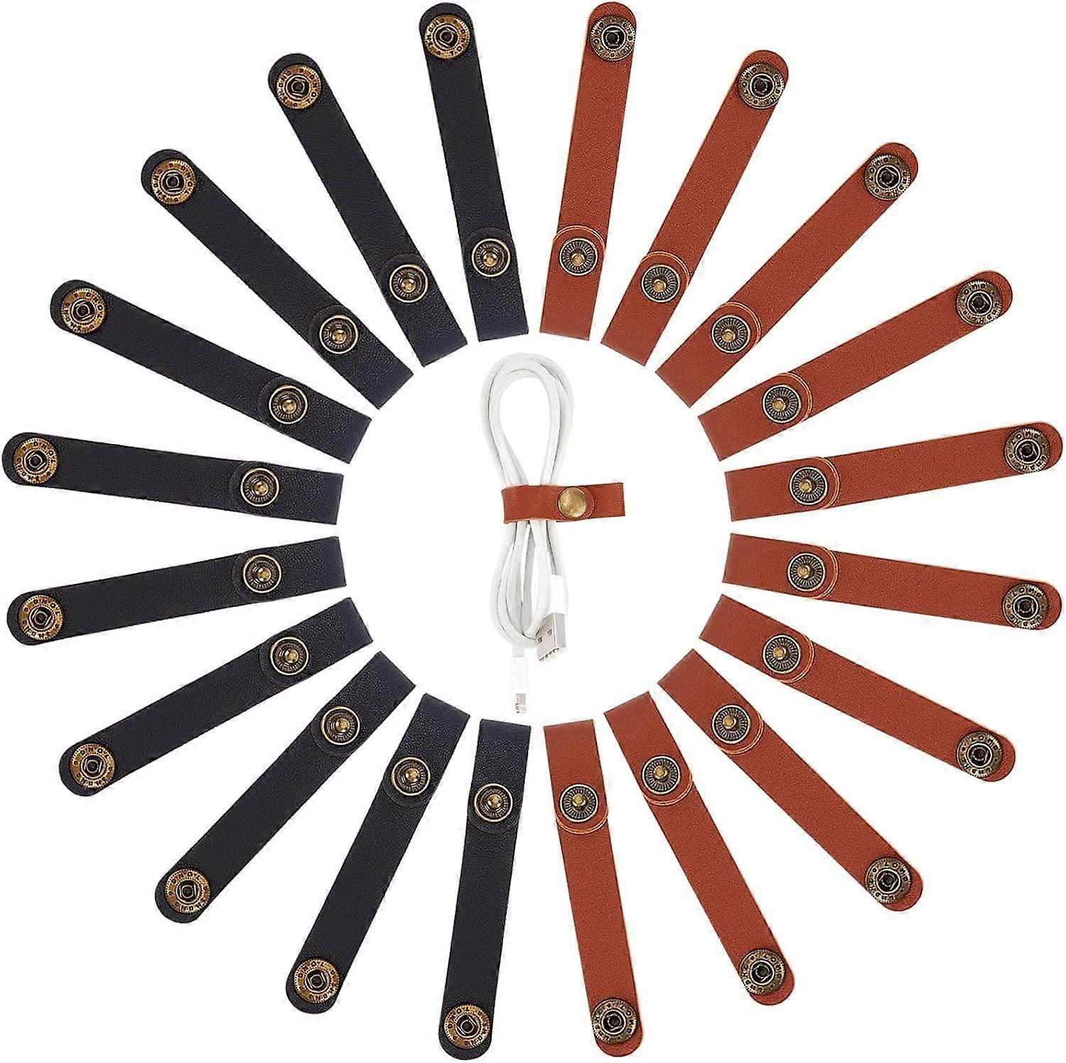 20Pcs 2Colors皮革电缆带电缆扎带黑色棕色电缆组织器USB电缆耳机线的电缆管理