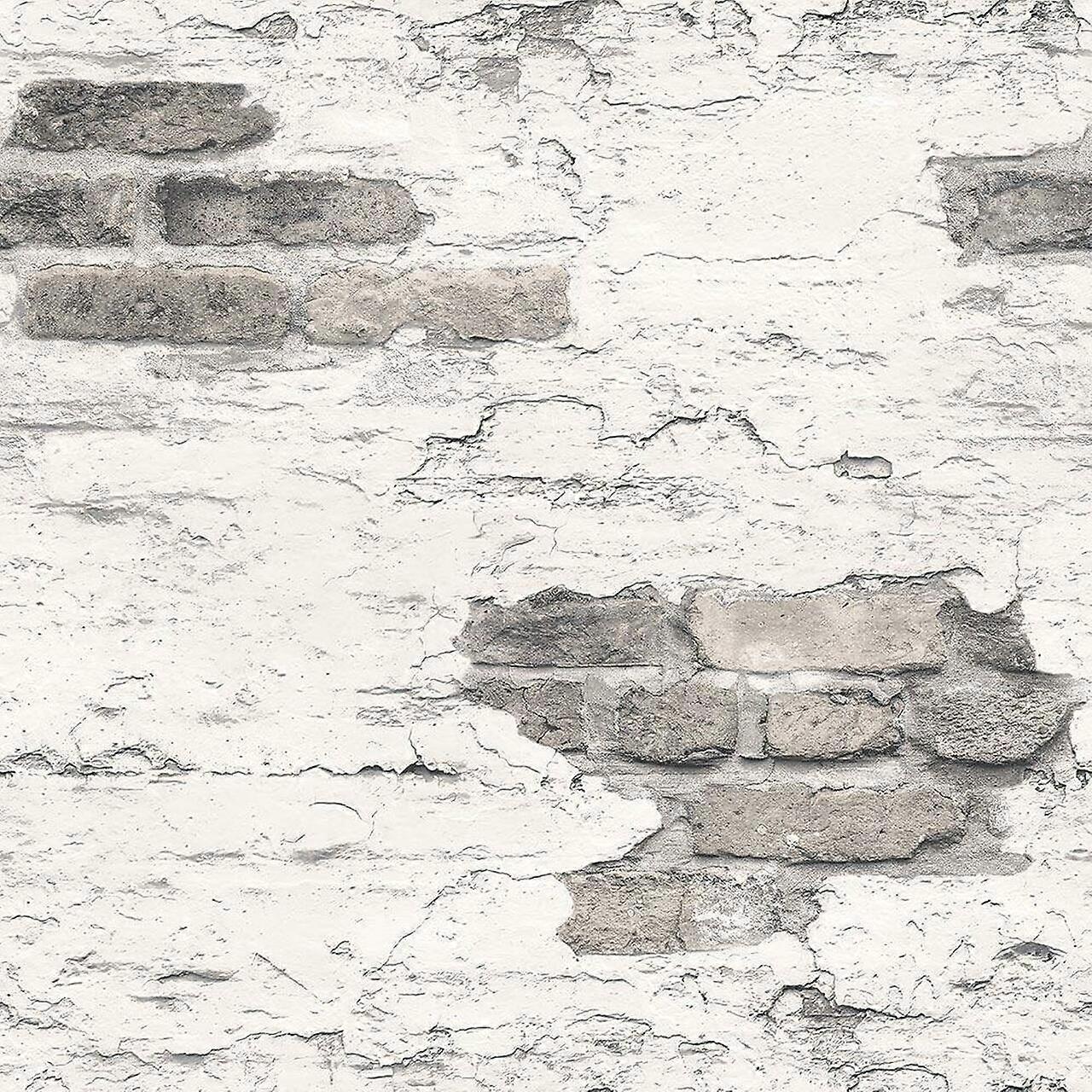Galerie Realistic Worn Brick Wall White Wallpaper