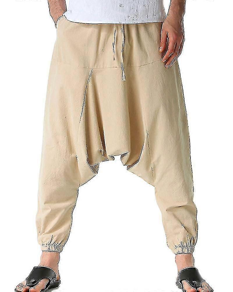 الرجال الهيبي حريم السراويل باغي الكتان بوهو اليوغا عارضة قطرة المنشعب بنطلون A
