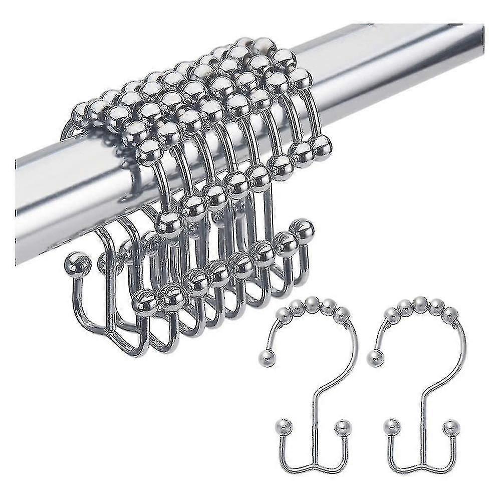 Shower Curtain Hooks Rings, Rust-resistant Metal Double Glide Shower Hooks For Bathroom Shower Rods Curtains, Set Of 12 Chrome Rings