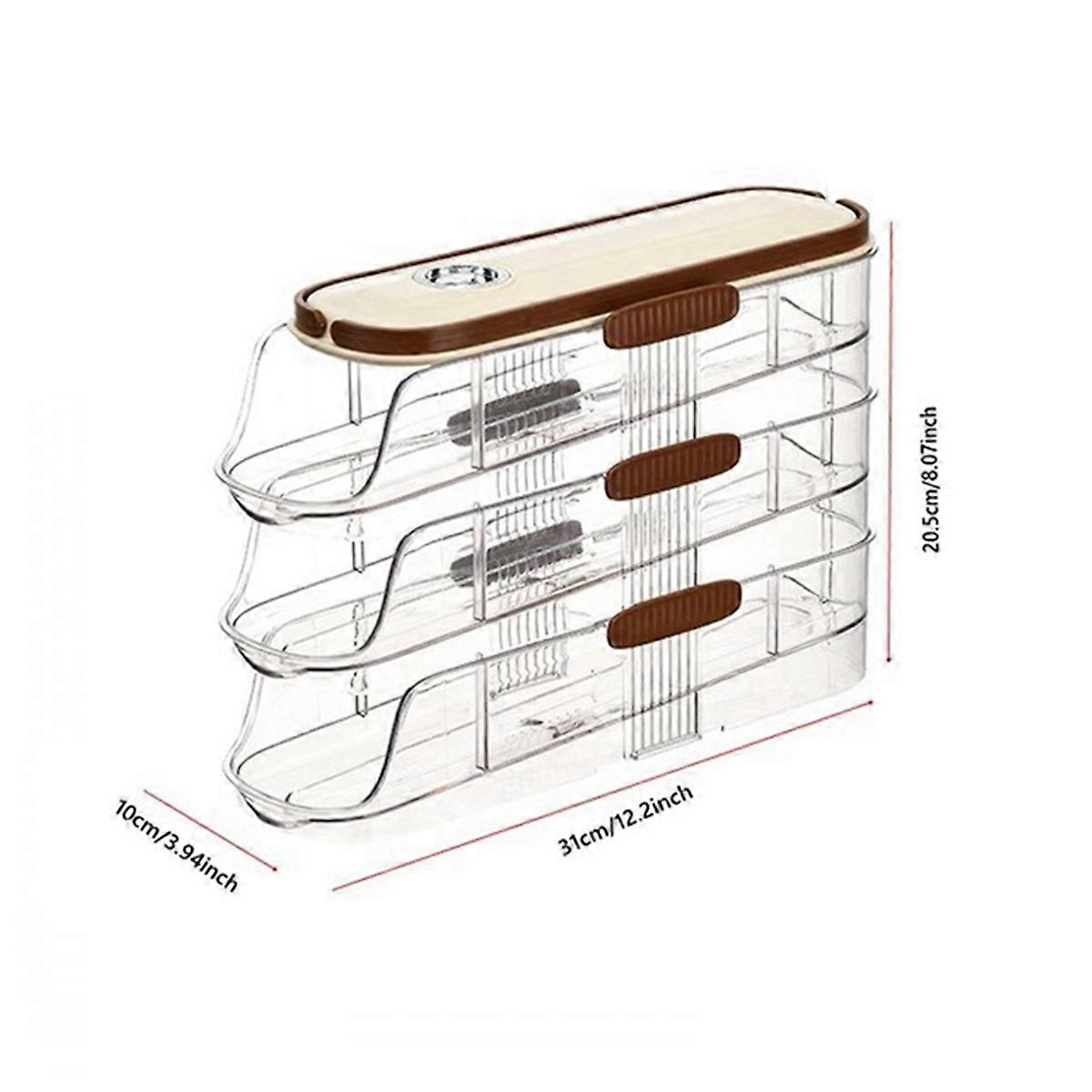 Transparent Rolling Egg Holder for Kitchen Refrigerator Side Door Stackable Fridge Organizer - 10cm Width Three Storeys