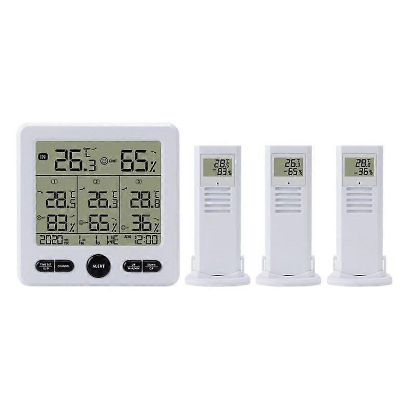 Thermomtre et hygromtre avec 3 capteurs extrieurs, rtroclairage et grand cran LCD, interrupteur /