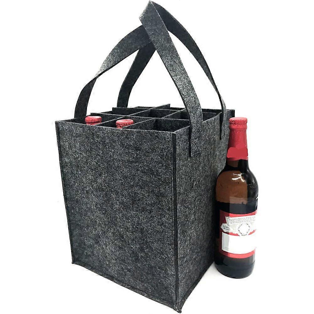 Bottle bag bottle carrier beer carrier felt bag with separate divider for 9 bottles perfect for Piknik travel party (for 9 bottles)