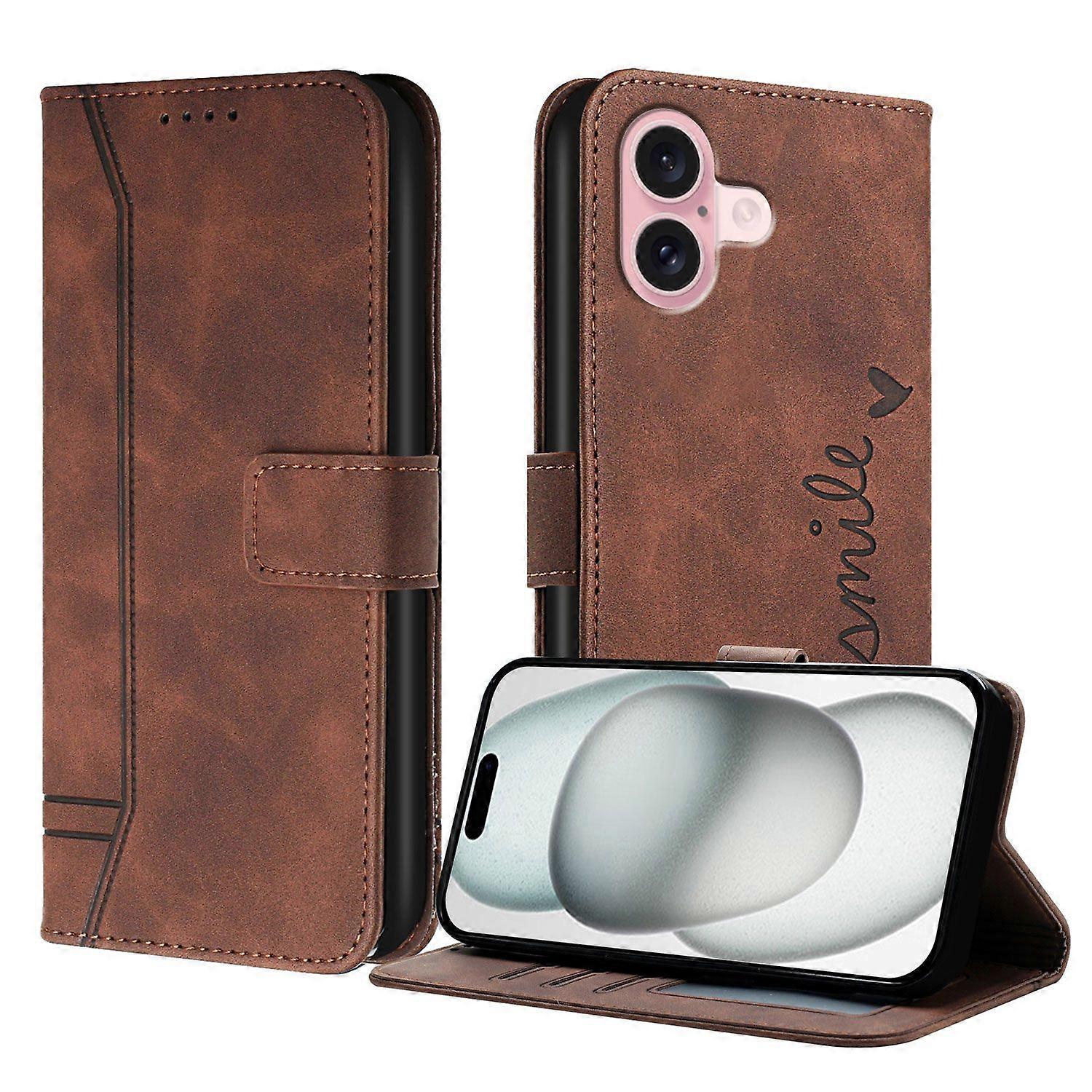 For Iphone 16 Case,Durable Kickstand Shockproof Case-Brown