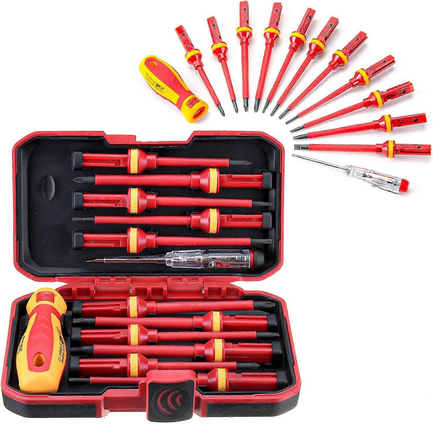 13Pcs VDE Insulated Screwdriver Set, Electrician Magnetic Screwdriver Set, Interchangeable Torx Screwdriver Set with Voltage Tester, Durable Hand Rep