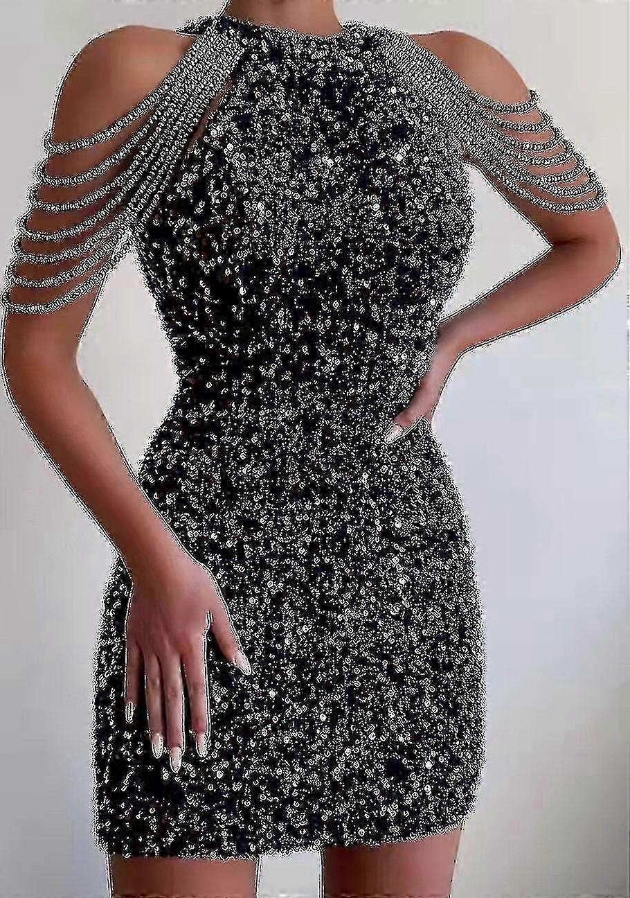 قبالة الكتف الذهب الترتر اللباس قصيرة حزب Bodycon اللباس المرأة مثير مساء اللباس- YH