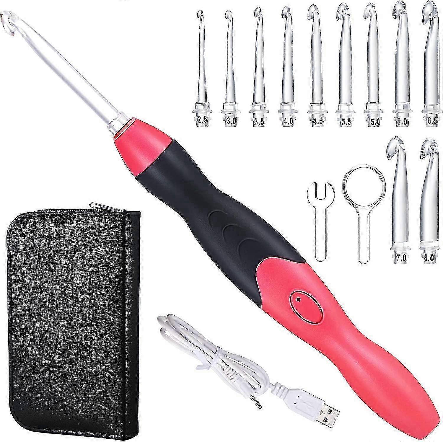 Crochet Hooks Set Rechargeable, Interchangeable Heads 2.5-8 mm 11Sizes