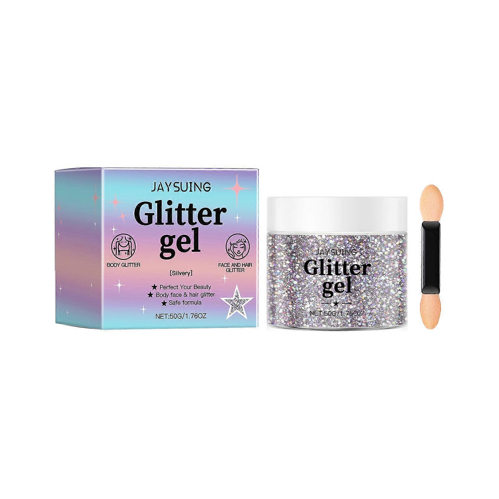 Jaysuing Silver Flashing Sequins Gel Dance Floor Carnival Create Natural Three-Dimensional Makeup Shining Gel