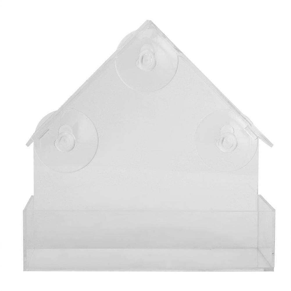 Transparent Acrylic Bird Food Feeder For Parrots, House Shape With Sucking Disc, Durable and Clear Design