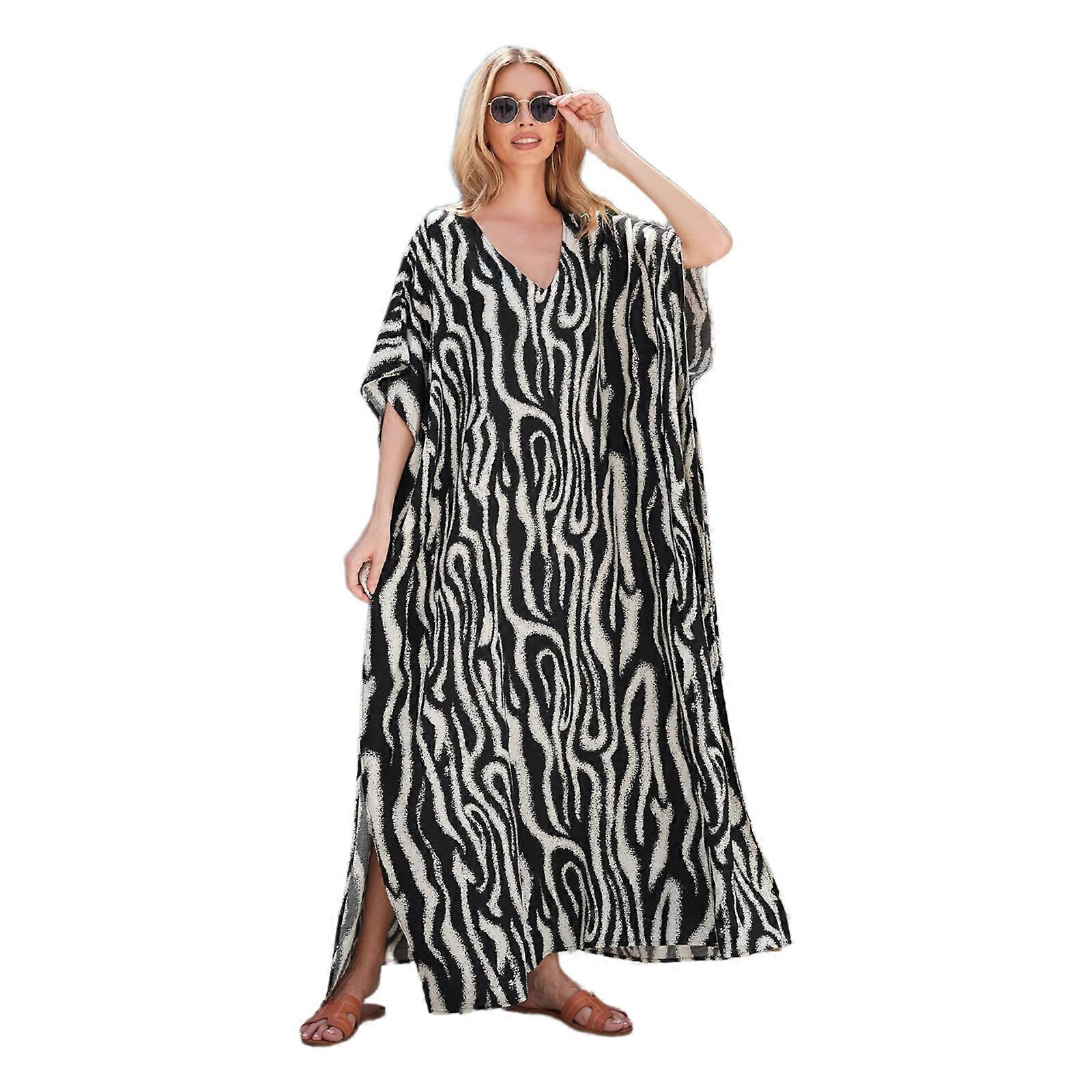 Women Print Beach Dress Full Length Beach Coverup Dress Loose Casual  Coverup Print Kaftans Dress Coverup for Womens Black | Fruugo TR