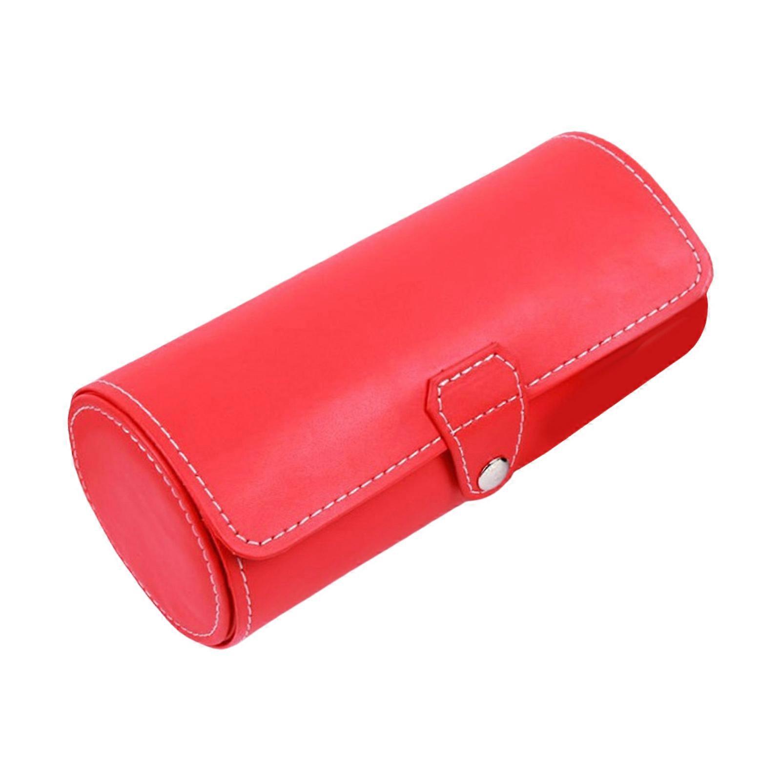 Elegant Handwoven Pattern 3 Slots Watch Roll Organizers Sturdy PU Leather Case Accessory for Men's Collection Use Red